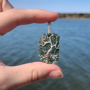 Sterling Silver Moldavite Wire Wrapped Pendant